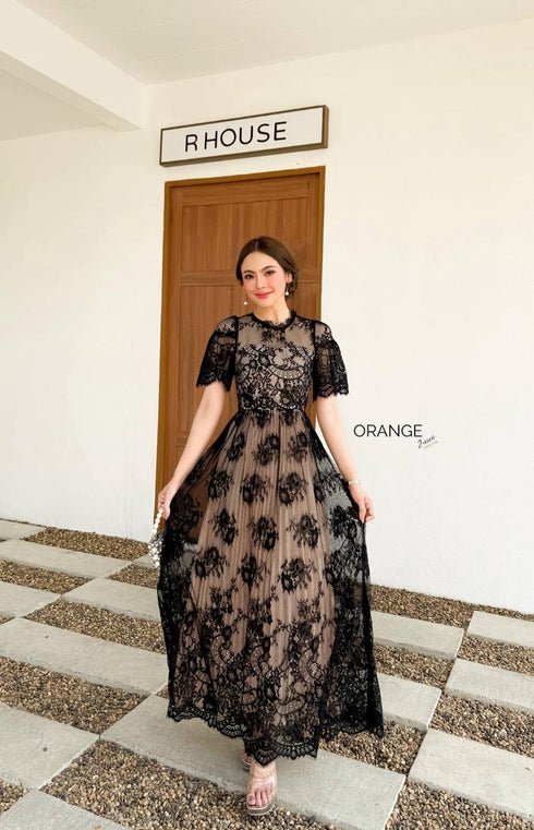 ORANGE JUICE  Black Lacey Maxi Dress